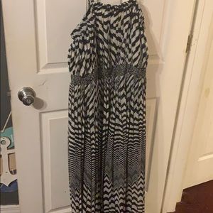 A black and white designed dress